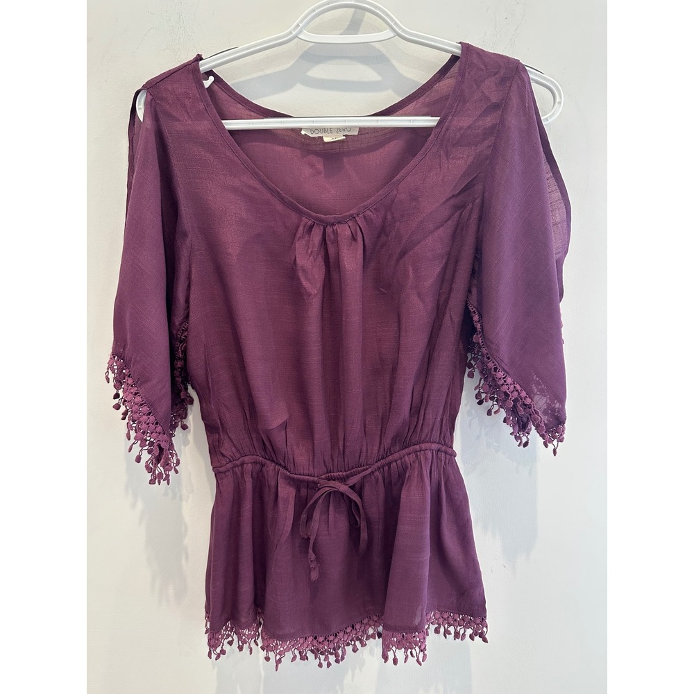 Double Zero Plum Purple Cold Shoulder Crochet Trim Blouse Medium Size M